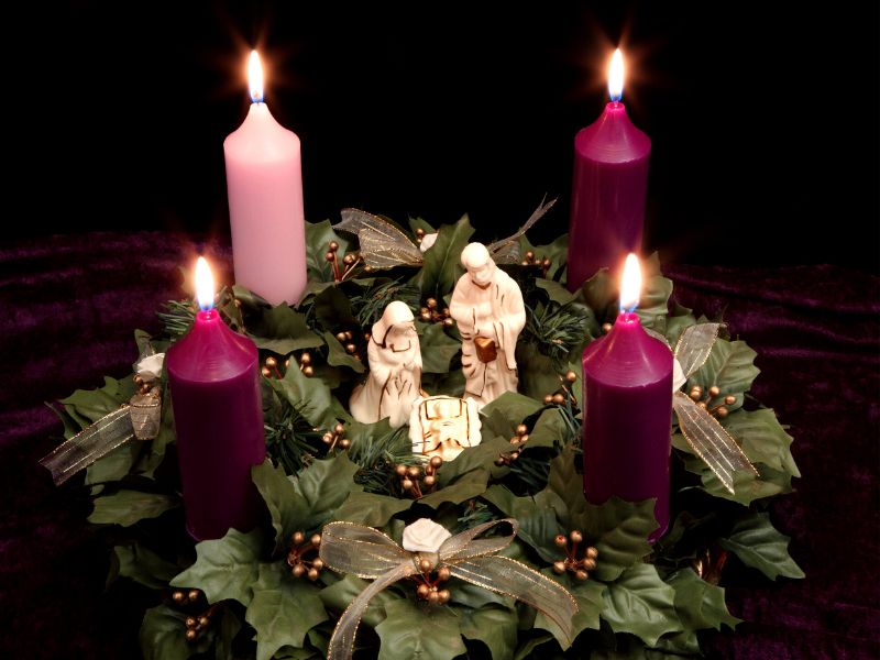 Advent wreath and nativity scene